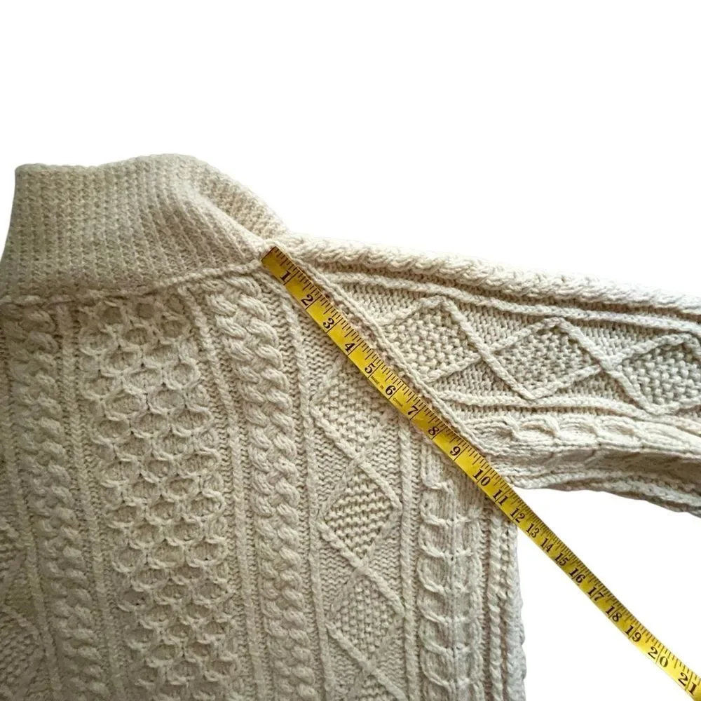 Loch Garman Ireland Fisherman Sweater Ivory Wool cardigan Full Zip L Unisex Aran